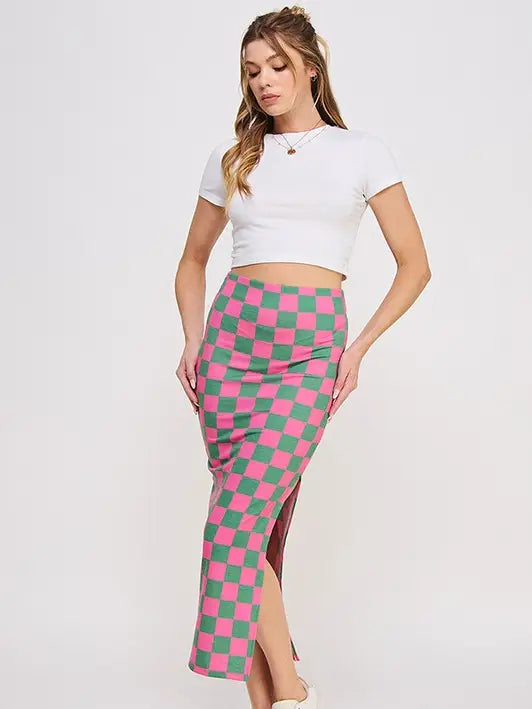 Checkered Midi pencil Skirt