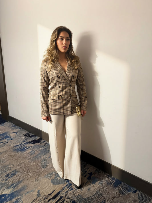 Classic Plaid Double-Breasted Blazer