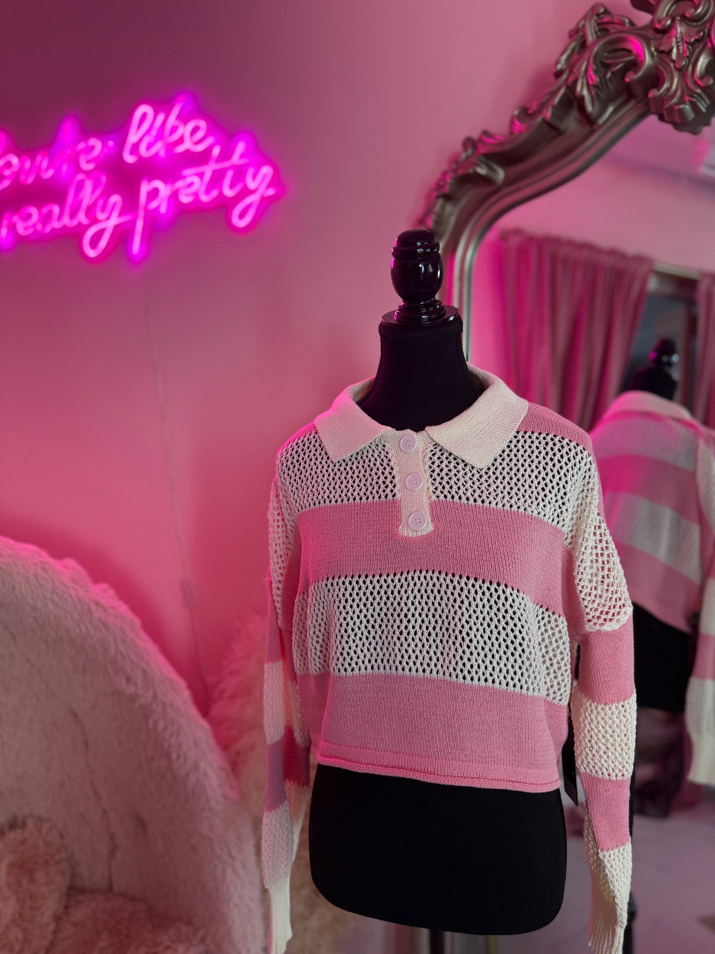 Striped Rugby Top -Pink