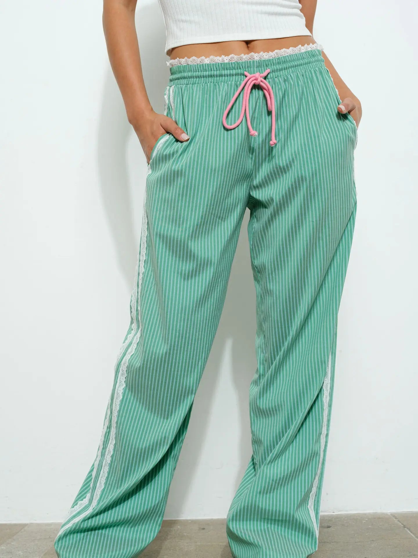 Lace Striped Pants -green