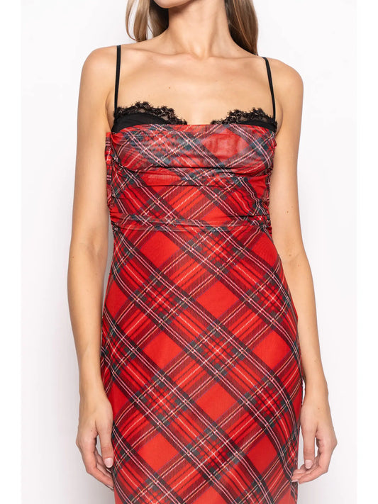 plaid lace bra dress