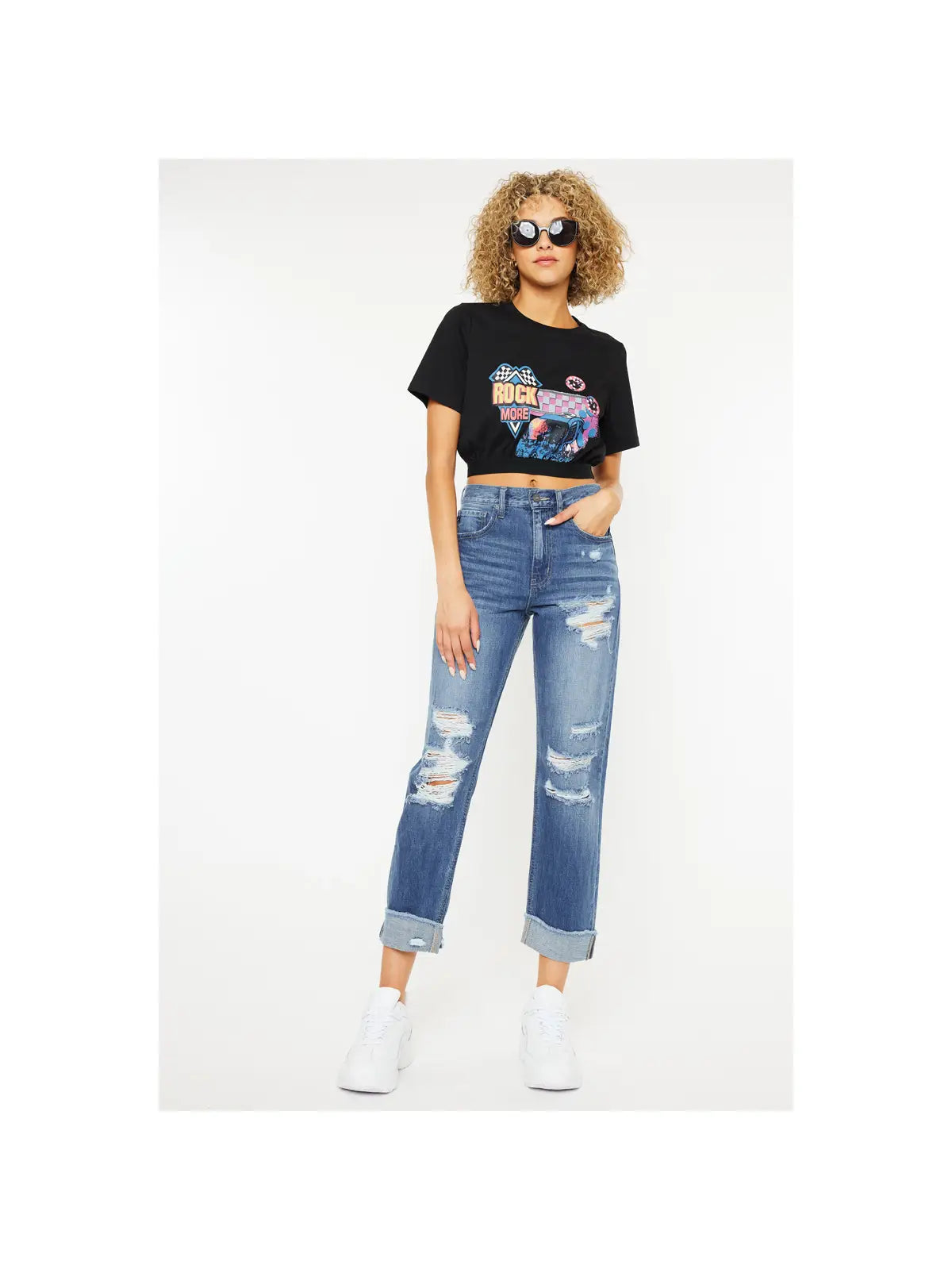 High Rise Cuffed Straight Leg Jeans