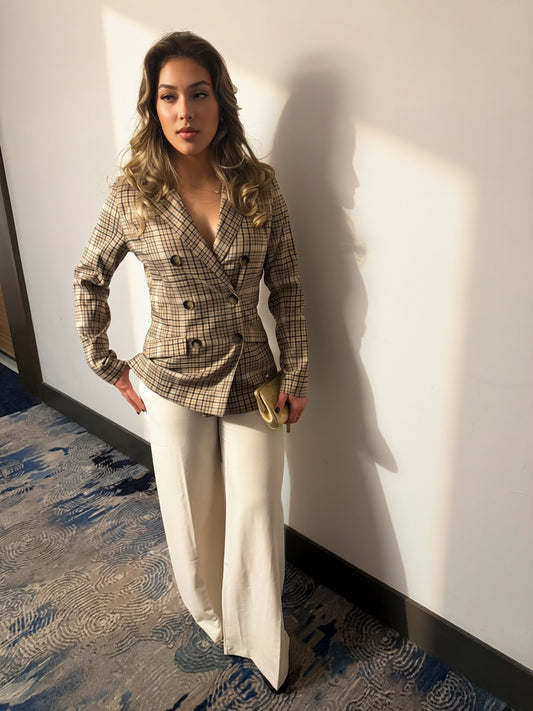 Classic Plaid Double-Breasted Blazer