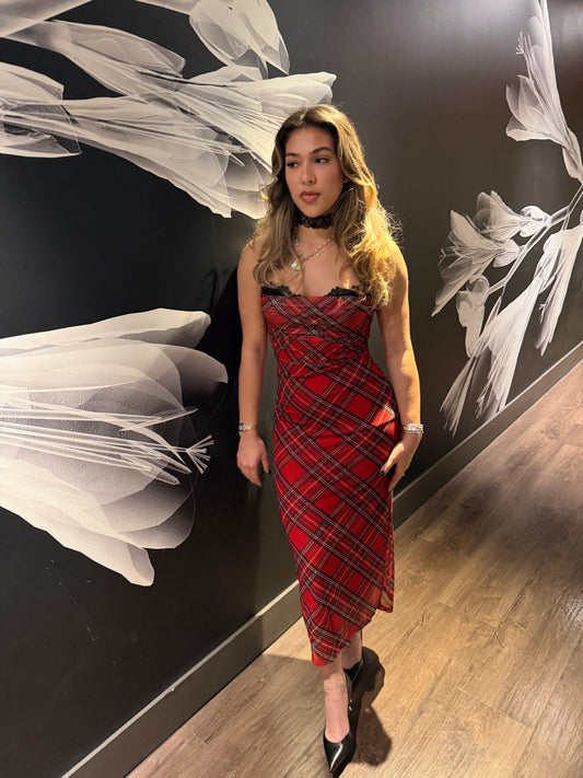 plaid lace bra dress