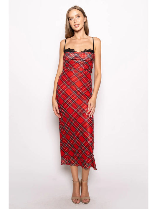 plaid lace bra dress