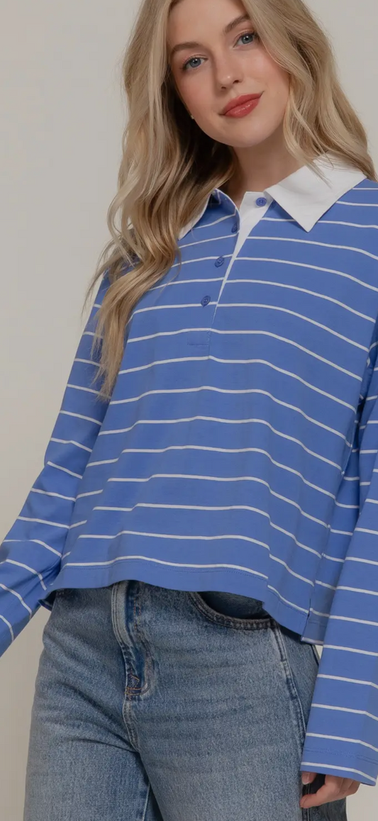 Blue striped polo