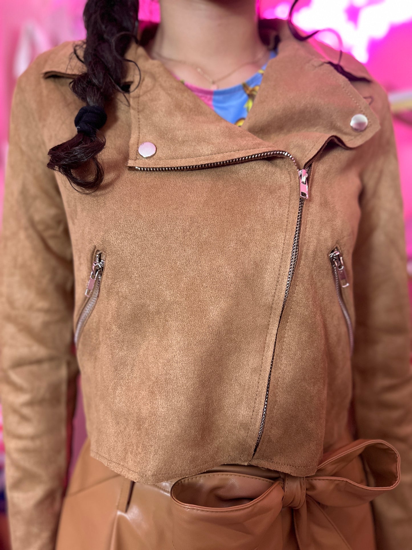 Carefree Faux Suede Moto Jacket