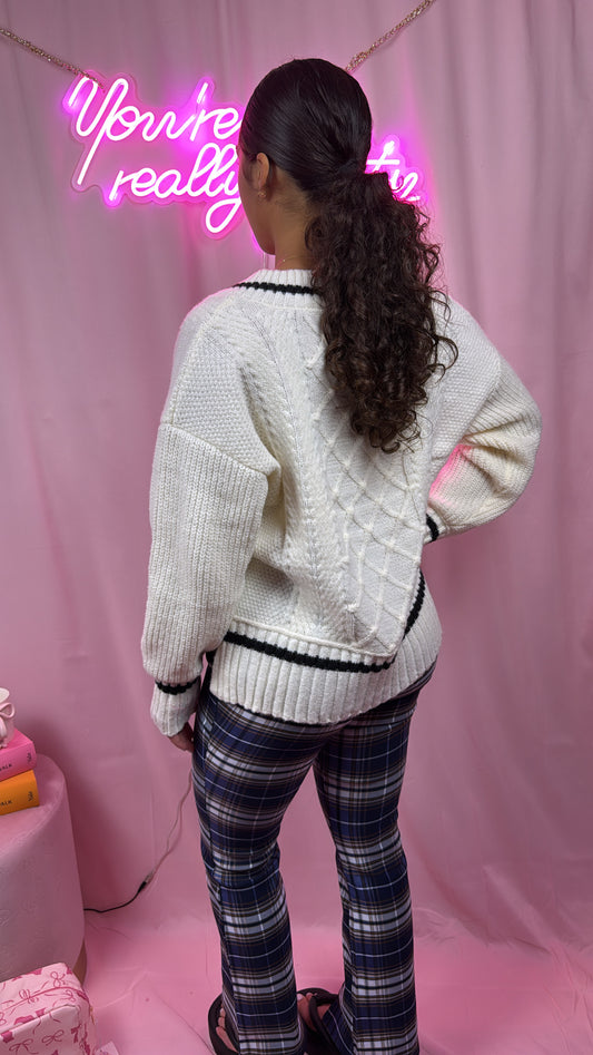 V Neck Cable Knit Sweater