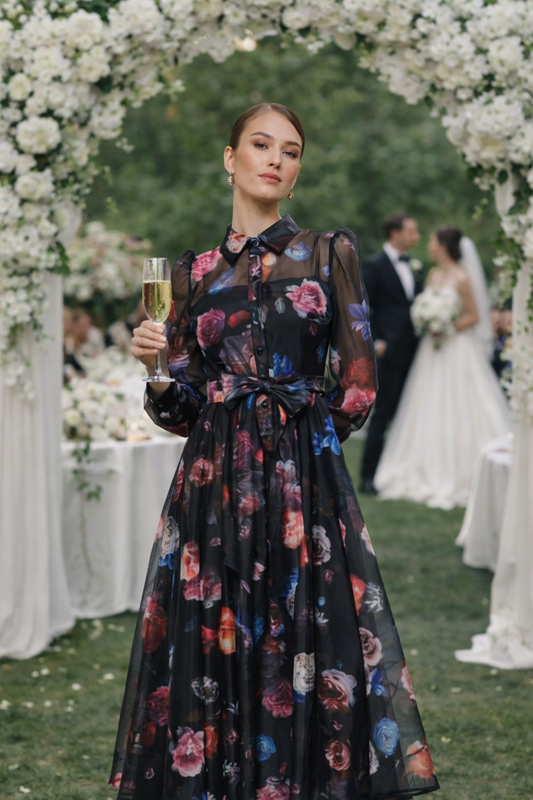 Floral Organza Shirt Dress