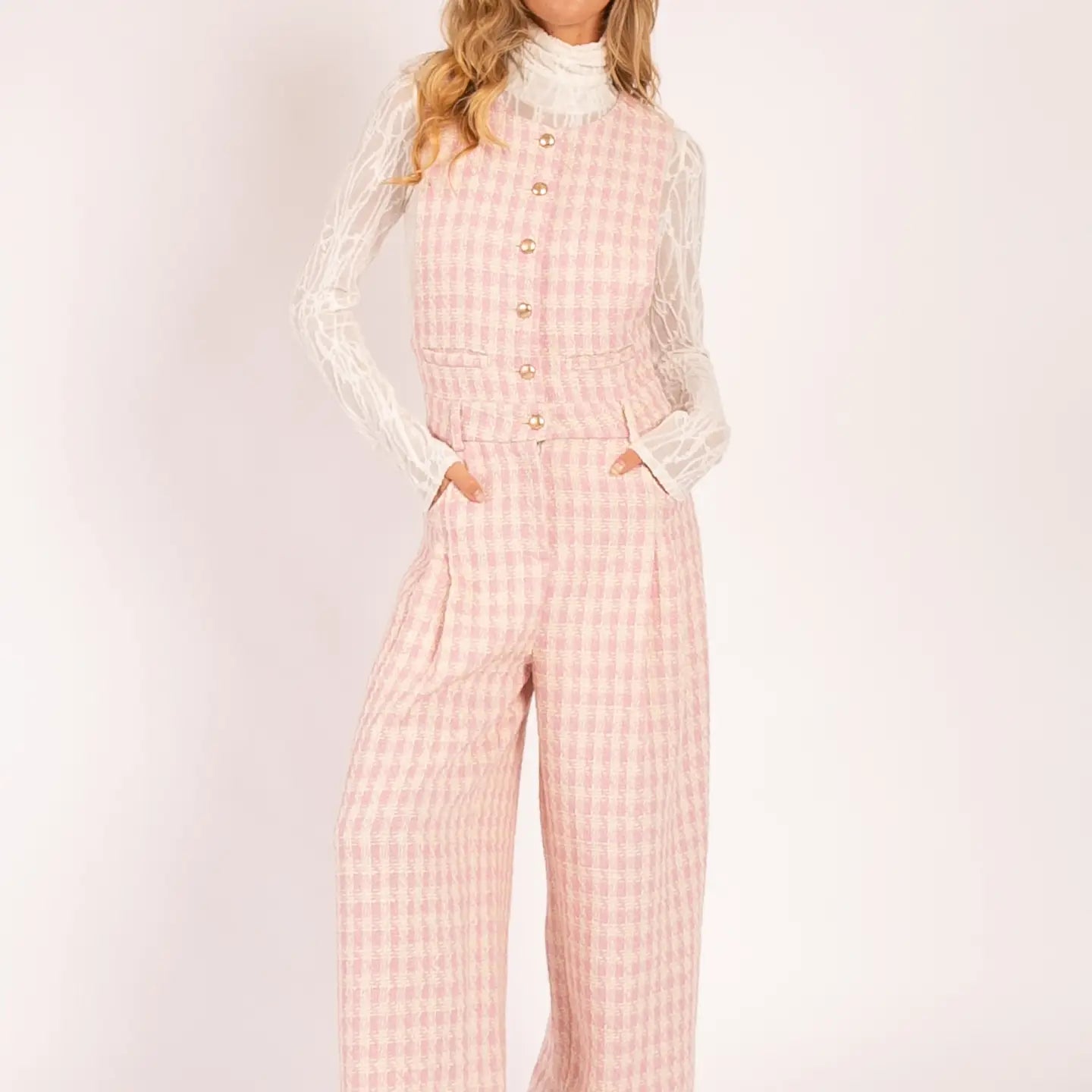 Pink Plaid Jumpsuit