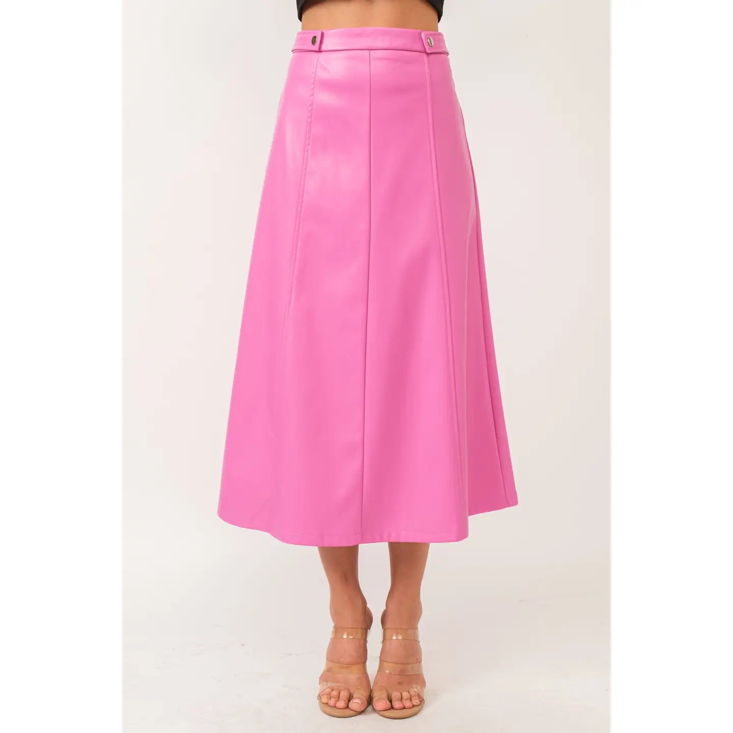 Aline Faux Leather Midi Skirt -Pink