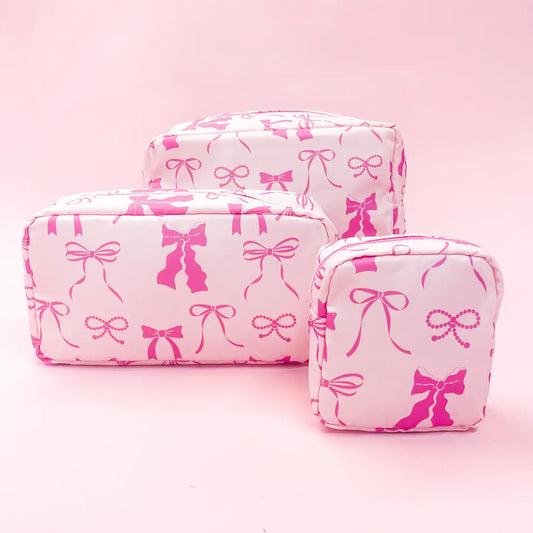 Pink Bow Cosmetic Bag Set