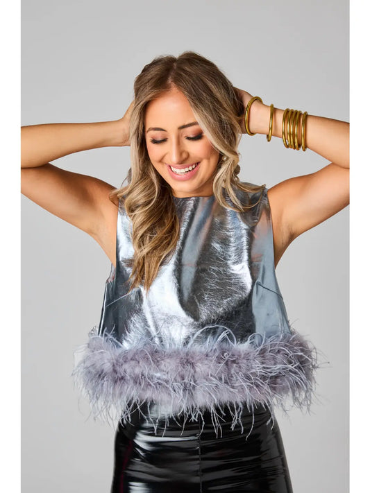 Queenie Metallic Feather Top