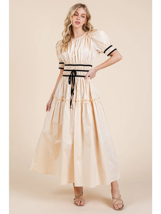 Piping Fit Flare Maxi Dress