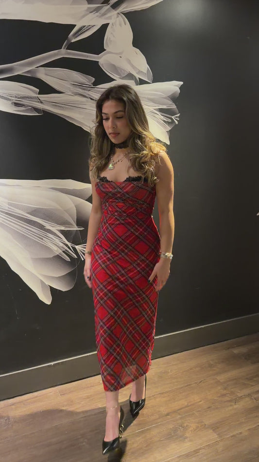 plaid lace bra dress